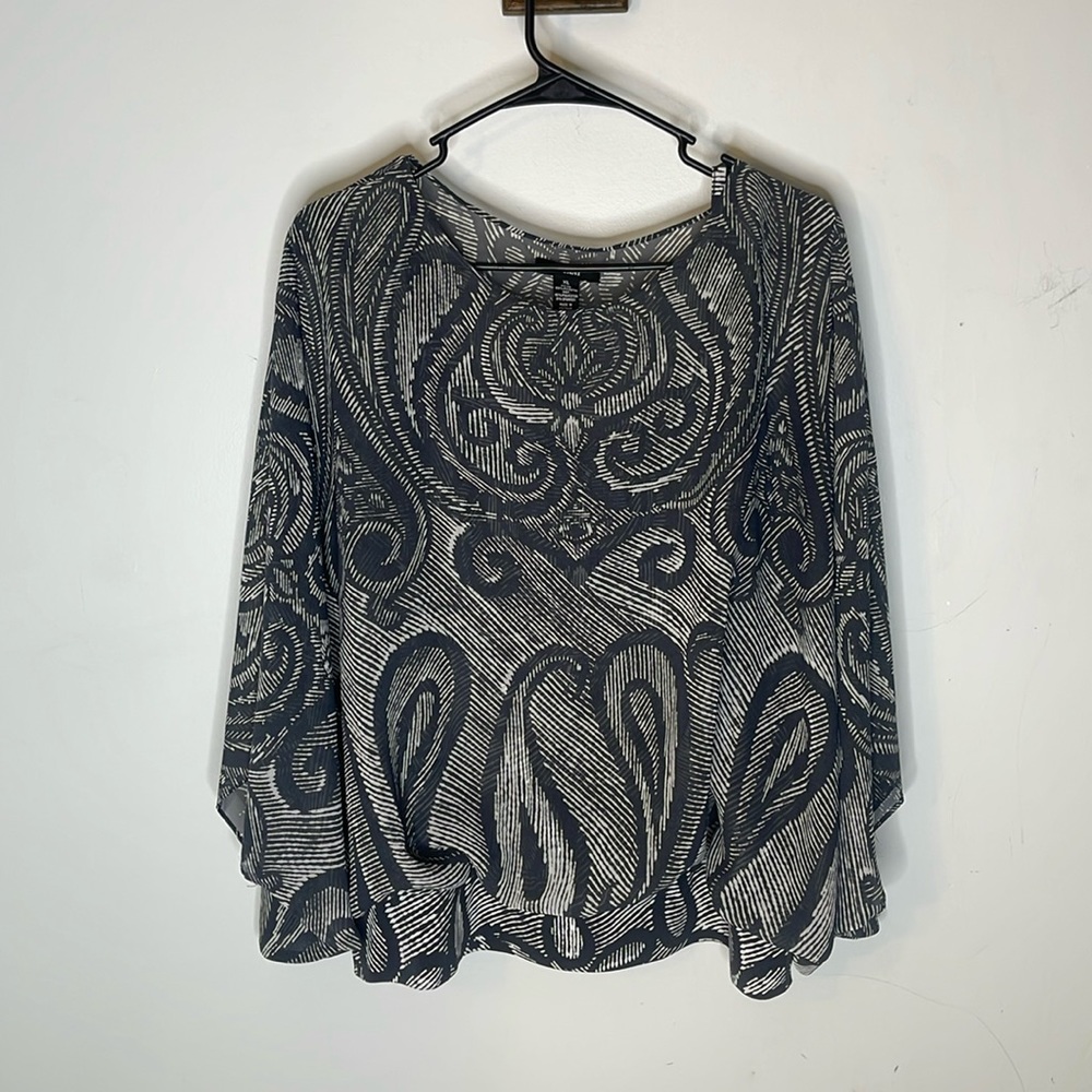ALFANI Gray and White Patterned Dolman Sleeve Lined Scoop Neck Top Size XL